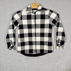 ORVIS Womens Small White Black Buffalo Plaid Flannel Fleece Lined Shirt Shacket